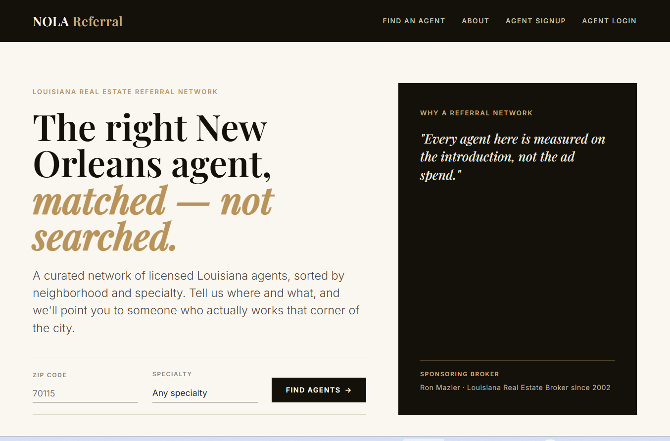 NOLAReferral.com homepage