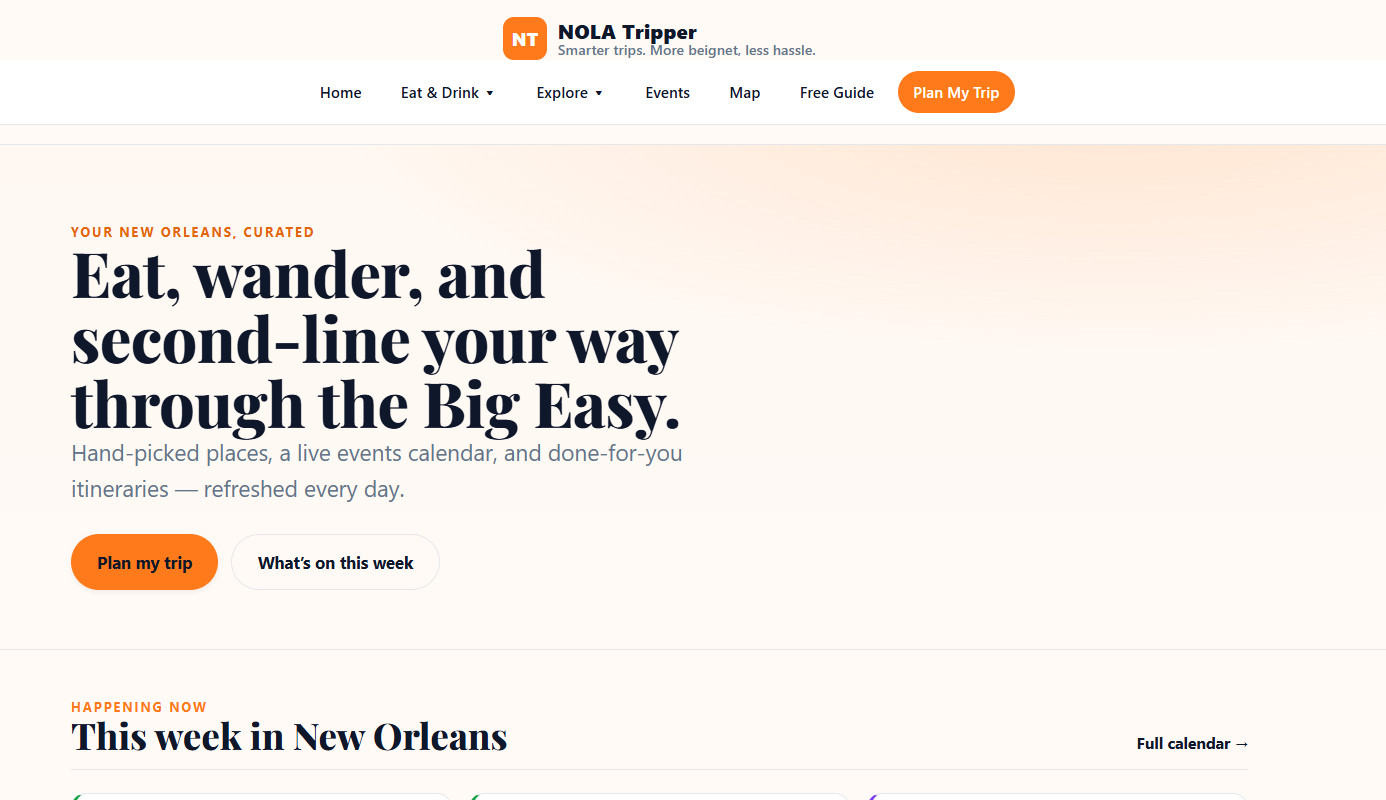 NOLATripper.com homepage